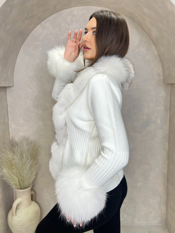 Cream/Two Tone Luxury Fur Cardigan