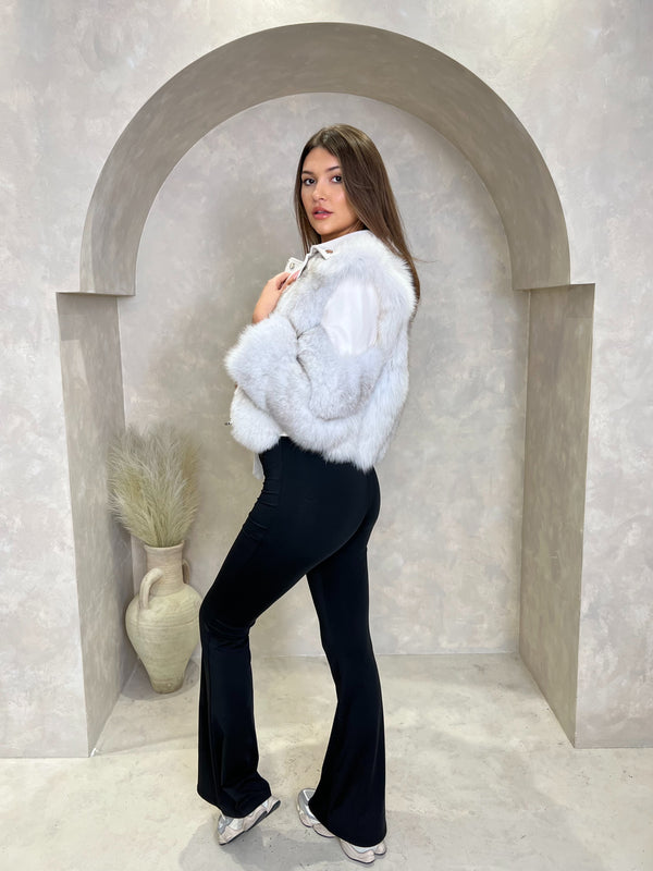 Light Grey Luxury Fur Biker Style Jacket