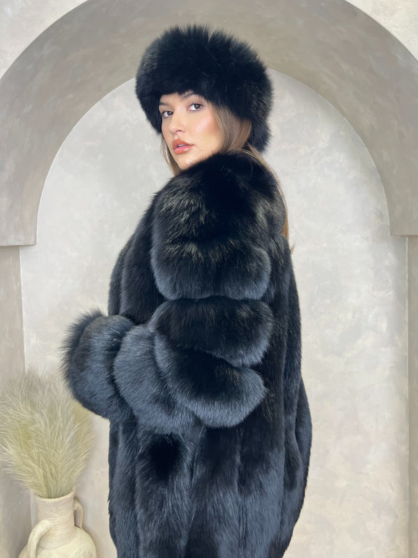 Black Luxury Fur Mid Length Coat