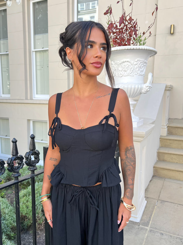 Military Black Corset Style Peplum Top - HL London