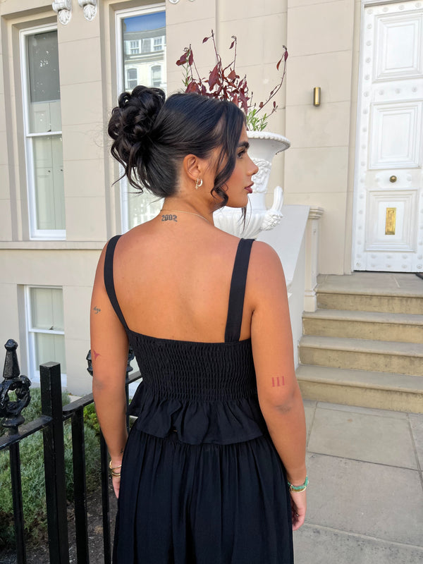 Military Black Corset Style Peplum Top - HL London