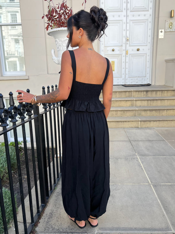 Military Black Corset Style Peplum Top - HL London