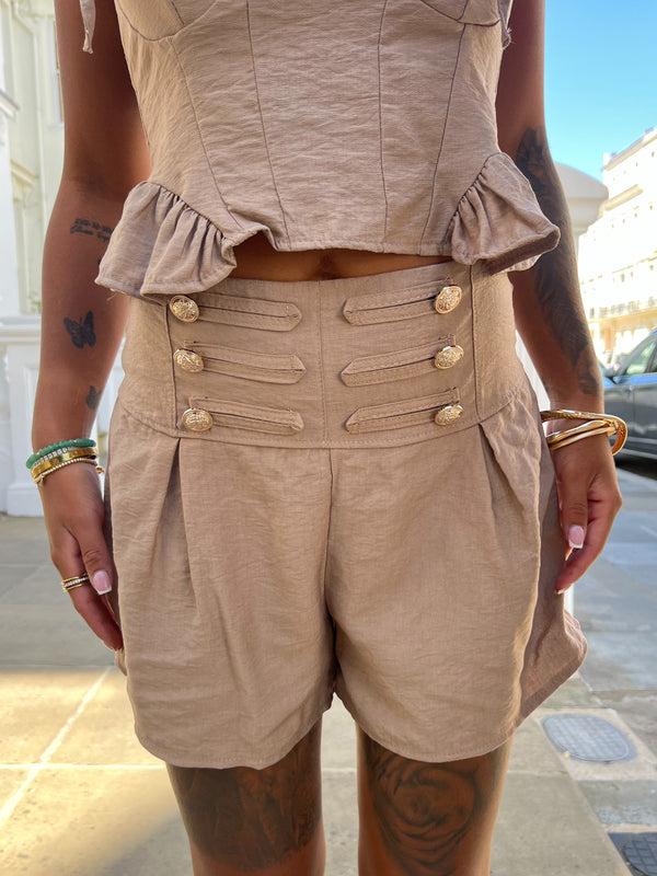 Military Taupe High Waisted Shorts - HL London