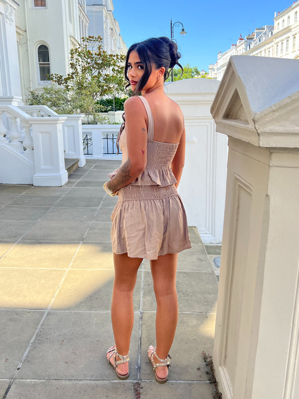 Military Taupe Corset Style Peplum Top - HL London