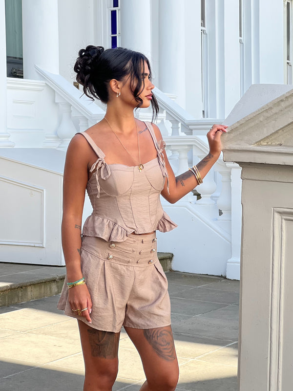 Military Taupe High Waisted Shorts - HL London