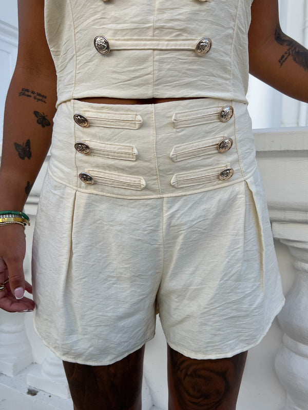 Military Beige High Waisted Shorts - HL London
