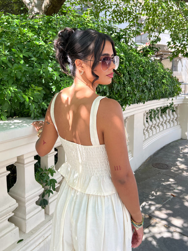 Military Beige Corset Style Peplum Top - HL London