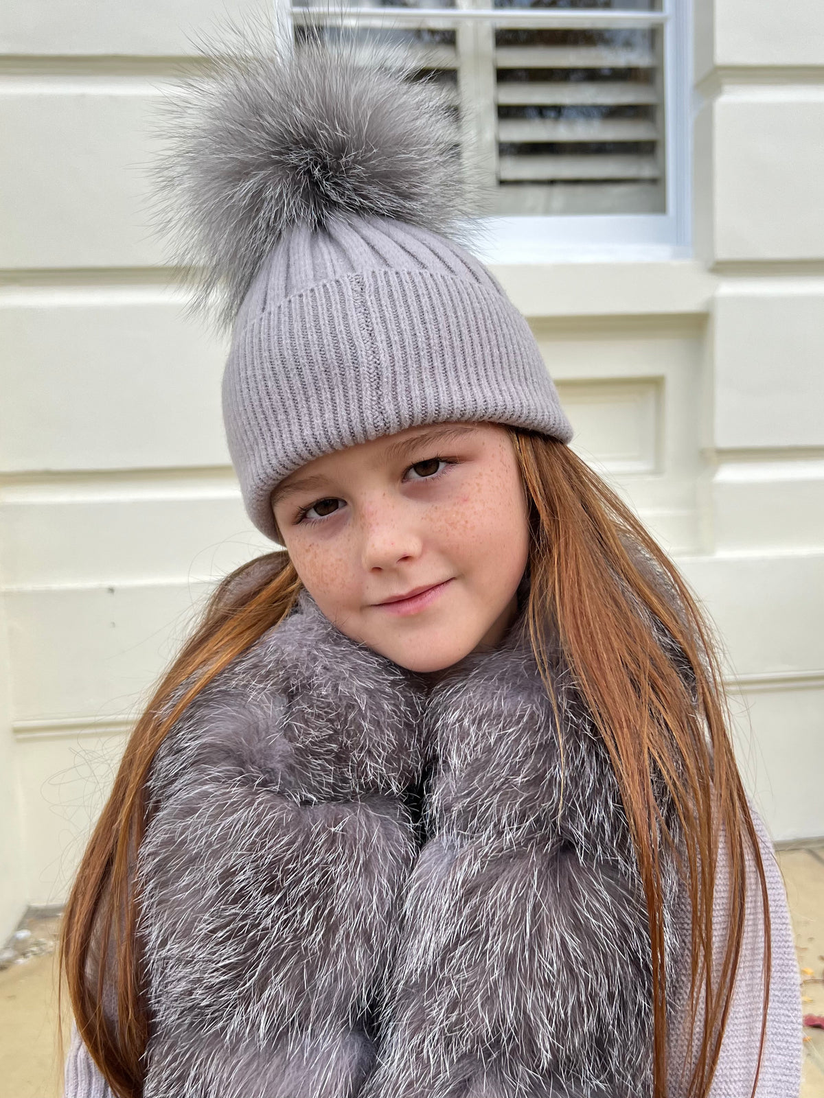 Grey Two Tone Luxury Fur Bobble Hat