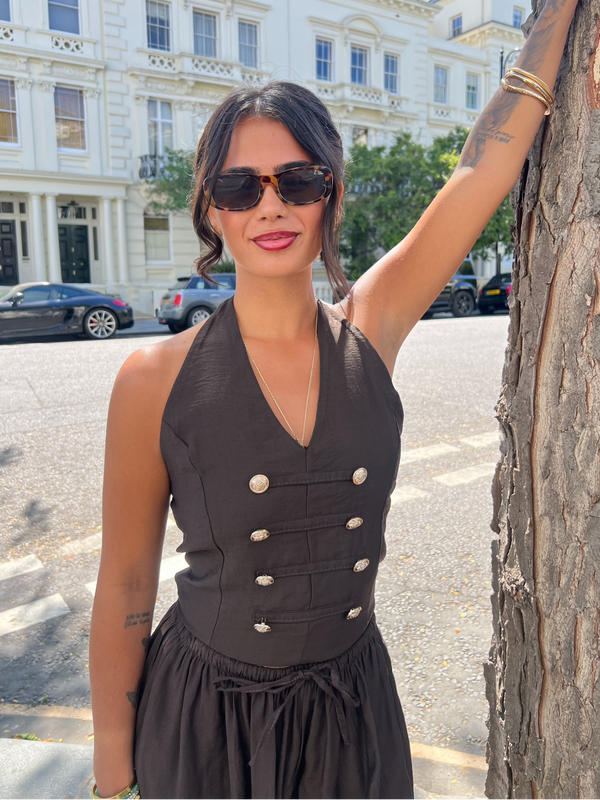 Military Chocolate Halter neck Top - HL London