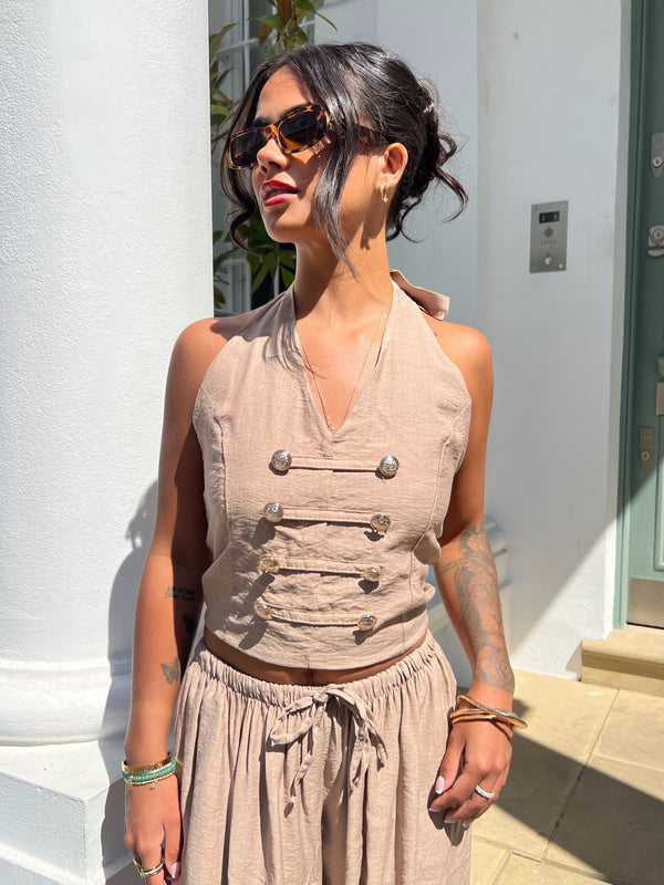 Military Taupe Halter neck Top - HL London