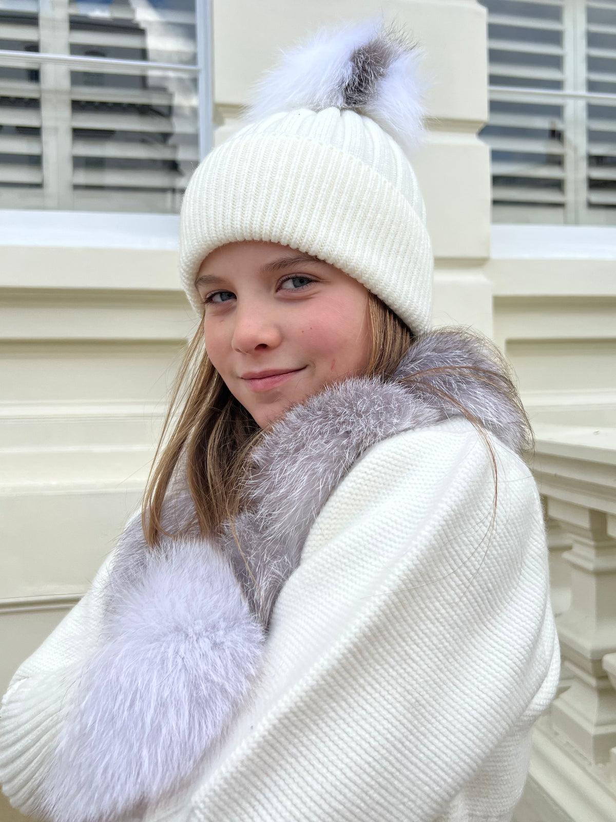 Cream Two Tone Luxury Fur Bobble Hat