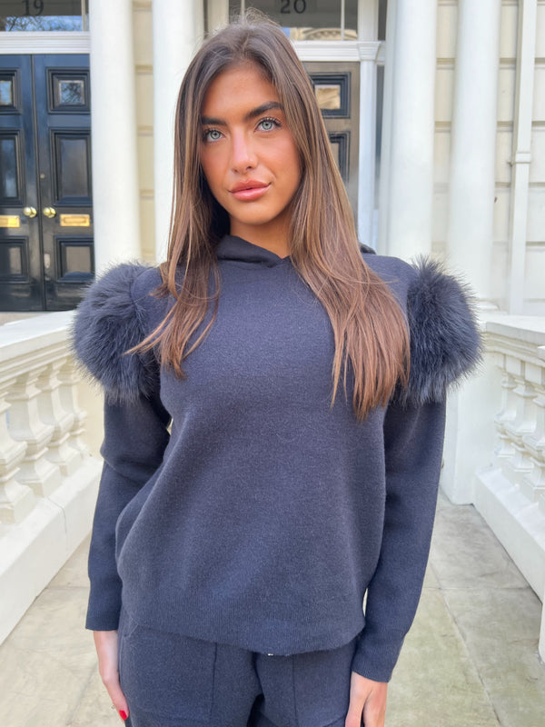 Charcoal Premium Faux Fur Jogger Tracksuit