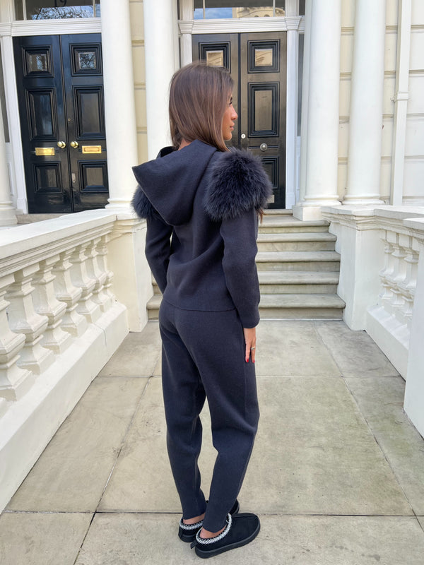 Charcoal Premium Faux Fur Jogger Tracksuit