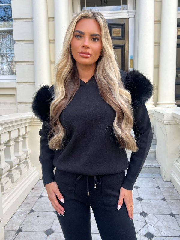 Black Premium Faux Fur Jogger Tracksuit