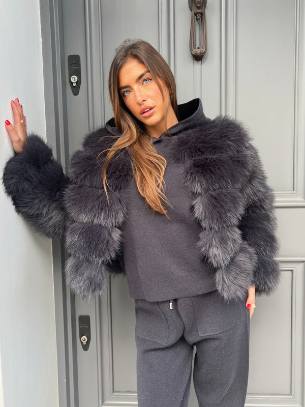 Charcoal Premium Faux Fur Jacket