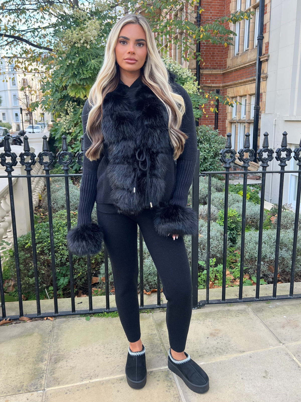Black Premium Faux Fur Trimmed Cardigan