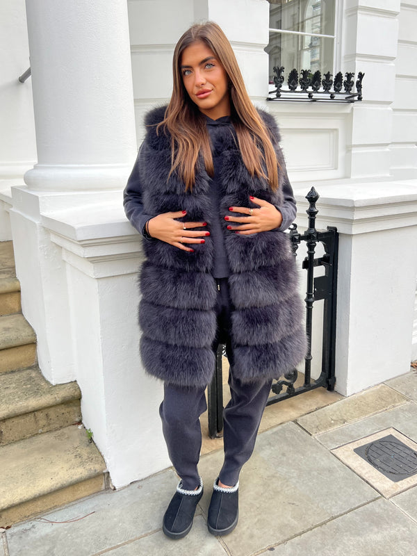 Charcoal Premium Faux Fur Longline Gilet