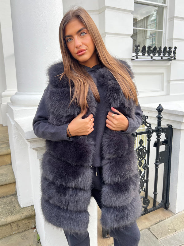 Charcoal Premium Faux Fur Longline Gilet