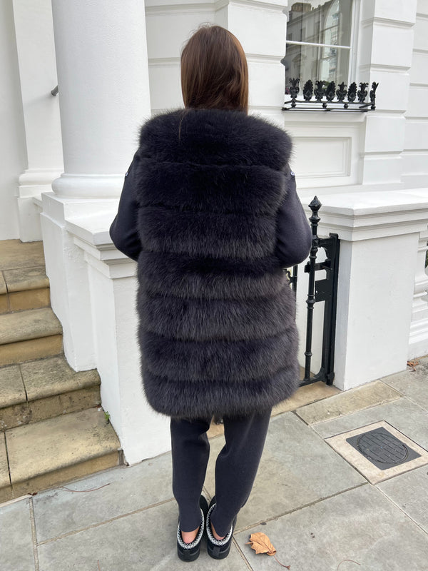 Charcoal Premium Faux Fur Longline Gilet