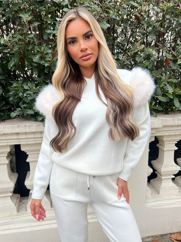 Cream Premium Faux Fur Jogger Tracksuit
