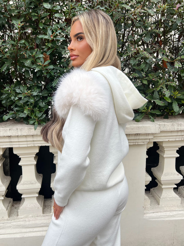 Cream Premium Faux Fur Jogger Tracksuit