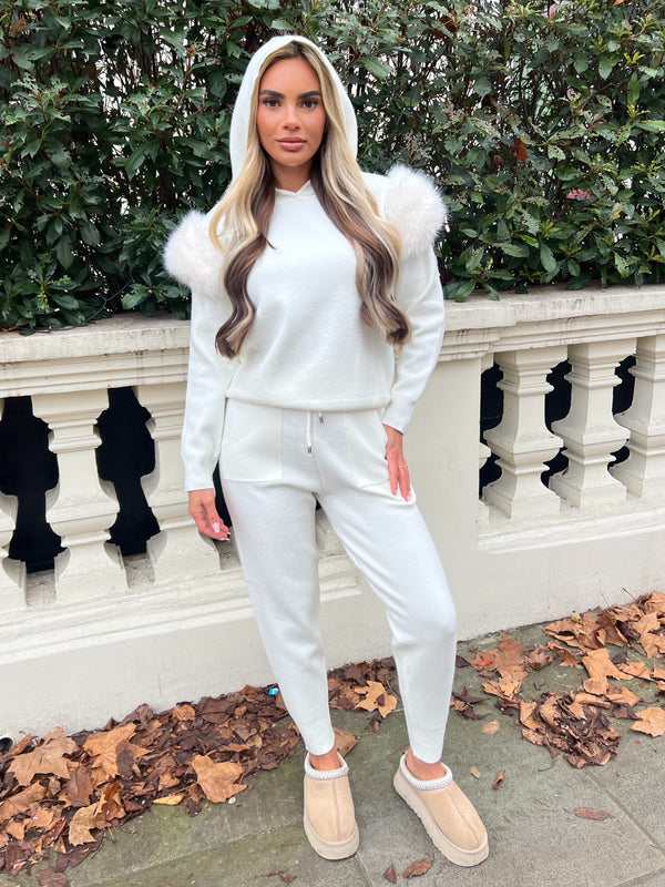 Cream Premium Faux Fur Jogger Tracksuit