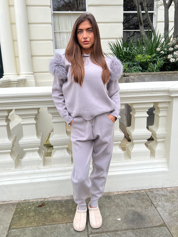 Light Grey Premium Faux Fur Jogger Tracksuit