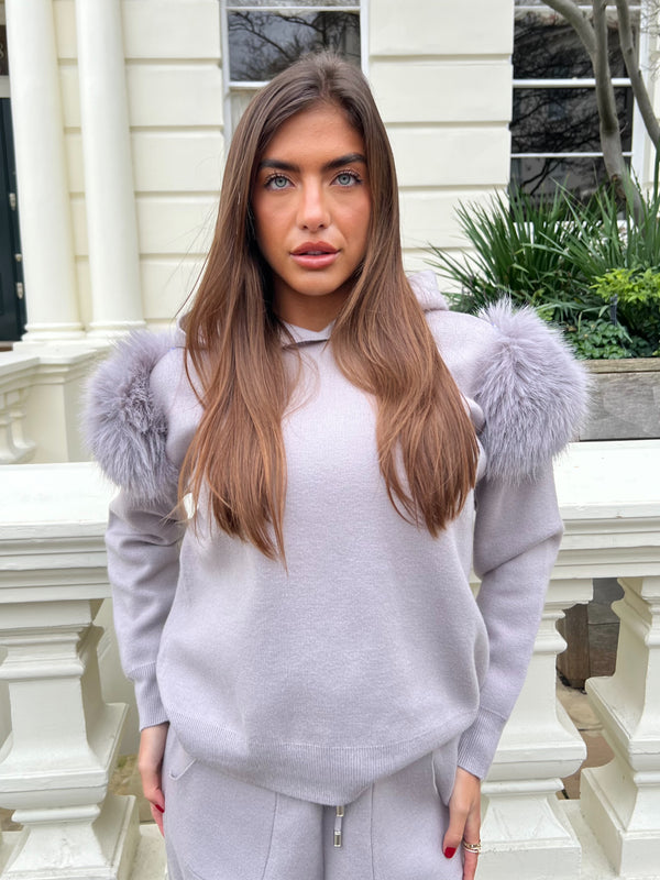 Light Grey Premium Faux Fur Jogger Tracksuit