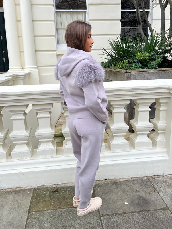 Light Grey Premium Faux Fur Jogger Tracksuit