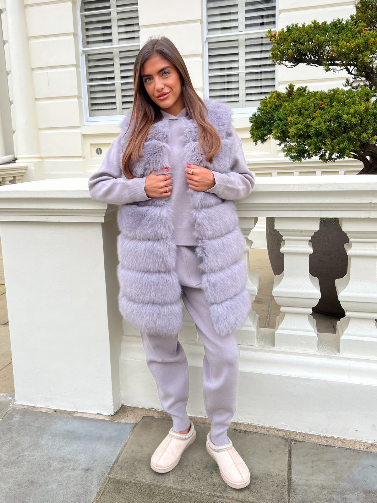 Light Grey Premium Faux Fur Longline Gilet