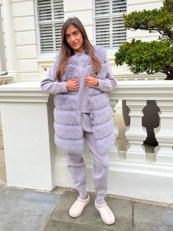 Light Grey Premium Faux Fur Longline Gilet