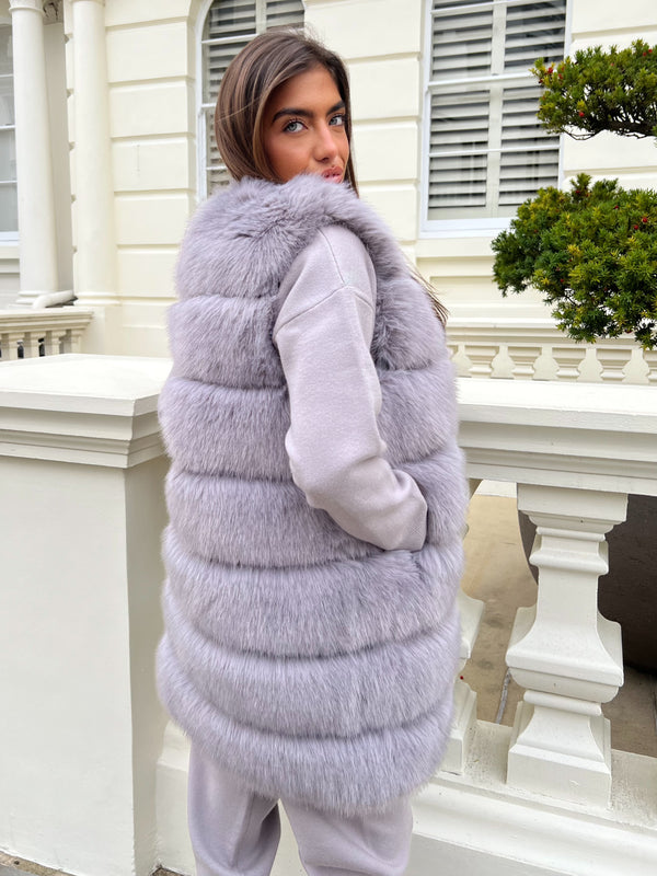 Light Grey Premium Faux Fur Longline Gilet