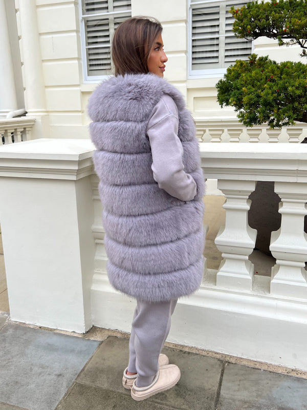 Light Grey Premium Faux Fur Longline Gilet