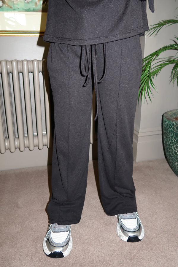 Lauren Goodger & Larose Childrens Black Piped Drawstring Wide Leg Trouser