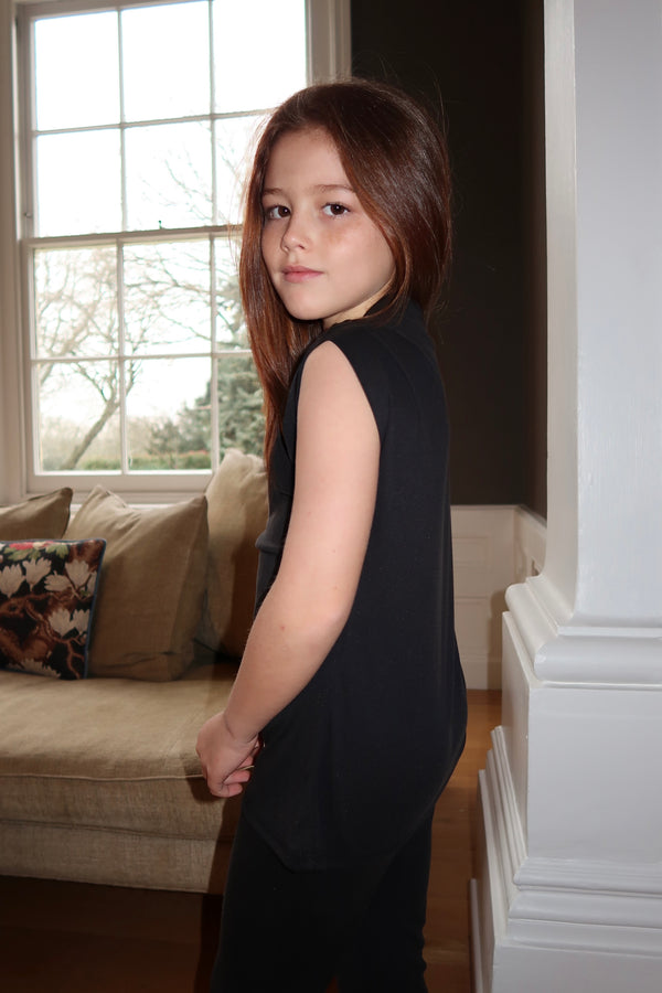 Lauren Goodger & Larose Childrens Black Asymmetrical High Neck Ruched Side Top
