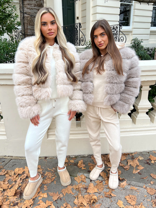 Light Beige Premium Faux Fur Jacket