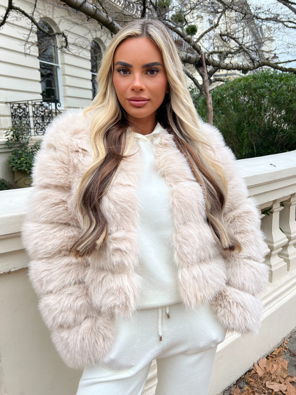Light Beige Premium Faux Fur Jacket
