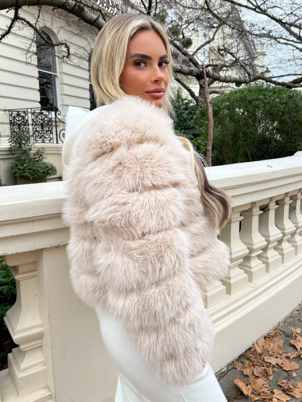 Light Beige Premium Faux Fur Jacket