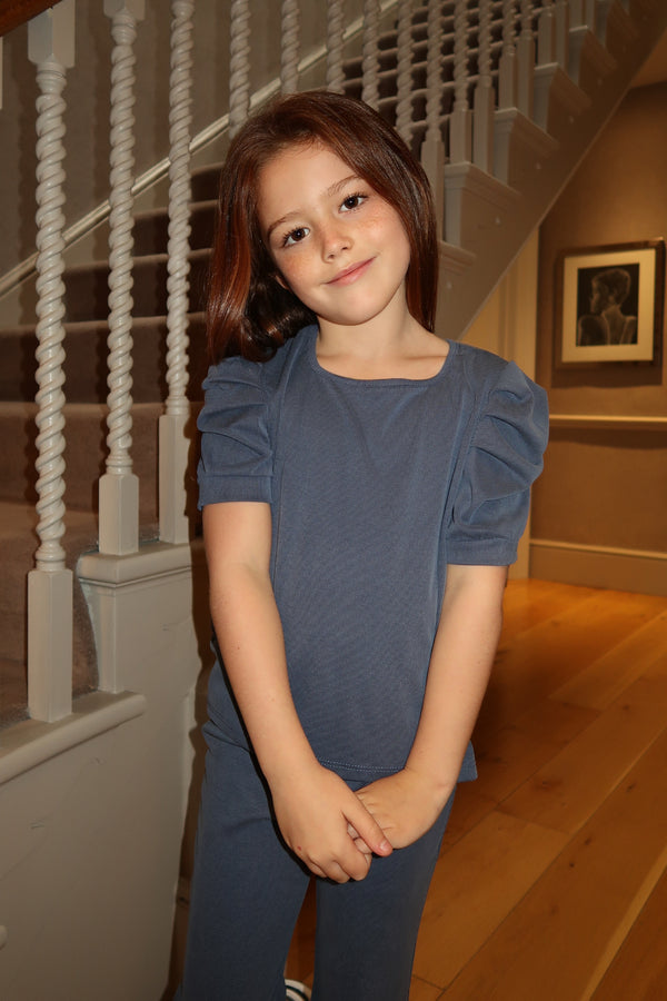 Lauren Goodger & Larose Childrens Denim Blue Puff Sleeve Top