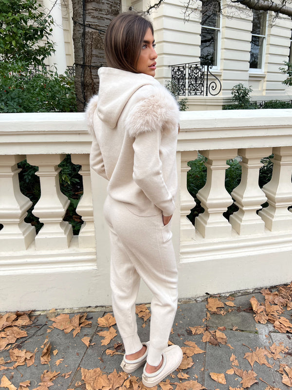 Light Beige Premium Faux Fur Jogger Tracksuit