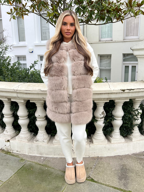Beige Premium Faux Fur Longline Gilet