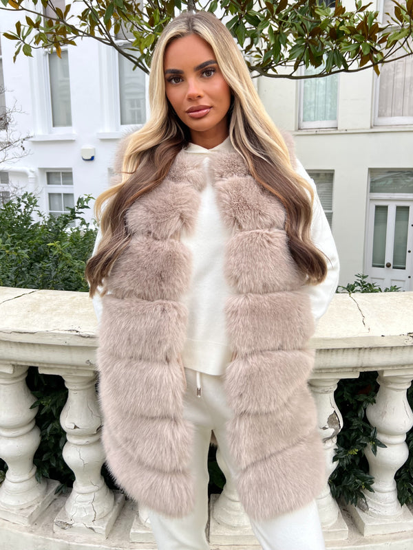 Beige Premium Faux Fur Longline Gilet