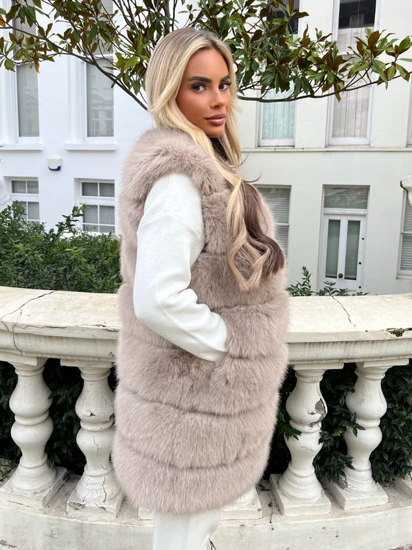 Beige Premium Faux Fur Longline Gilet