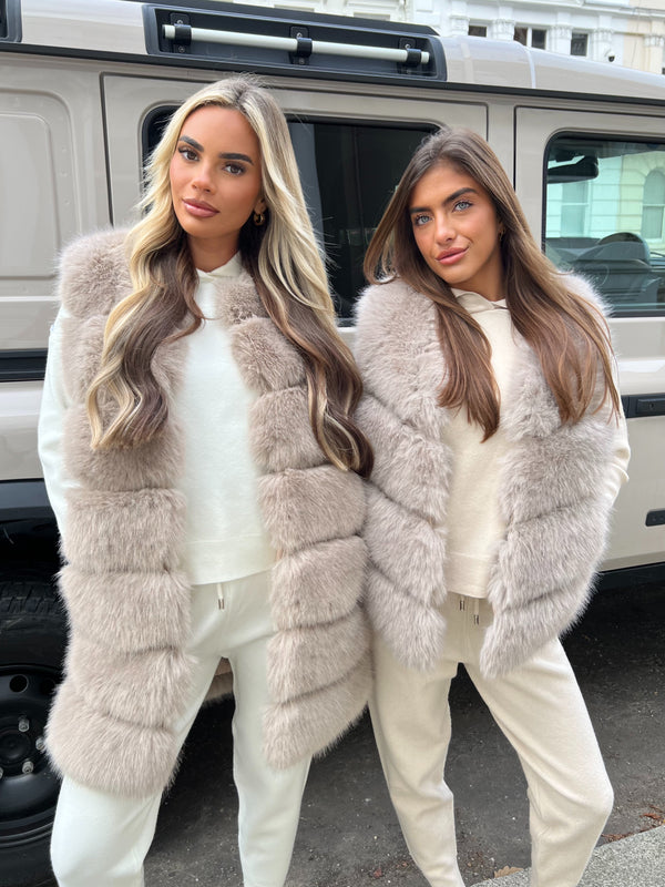 Beige Premium Faux Fur Longline Gilet