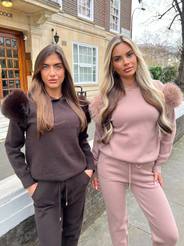 Taupe Premium Faux Fur Jogger Tracksuit