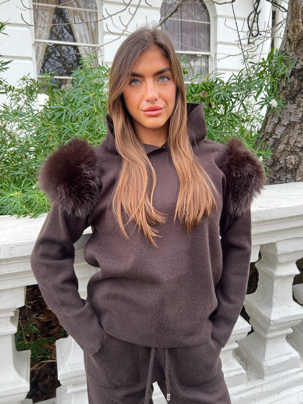 Chocolate Premium Faux Fur Jogger Tracksuit