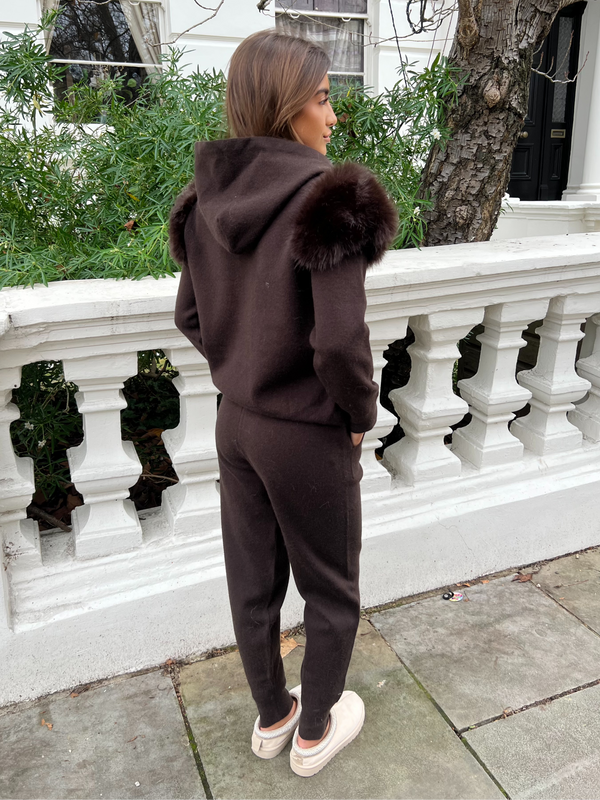 Chocolate Premium Faux Fur Jogger Tracksuit