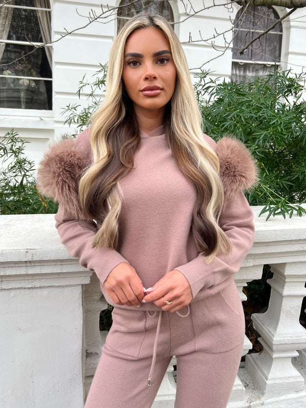 Taupe Premium Faux Fur Jogger Tracksuit