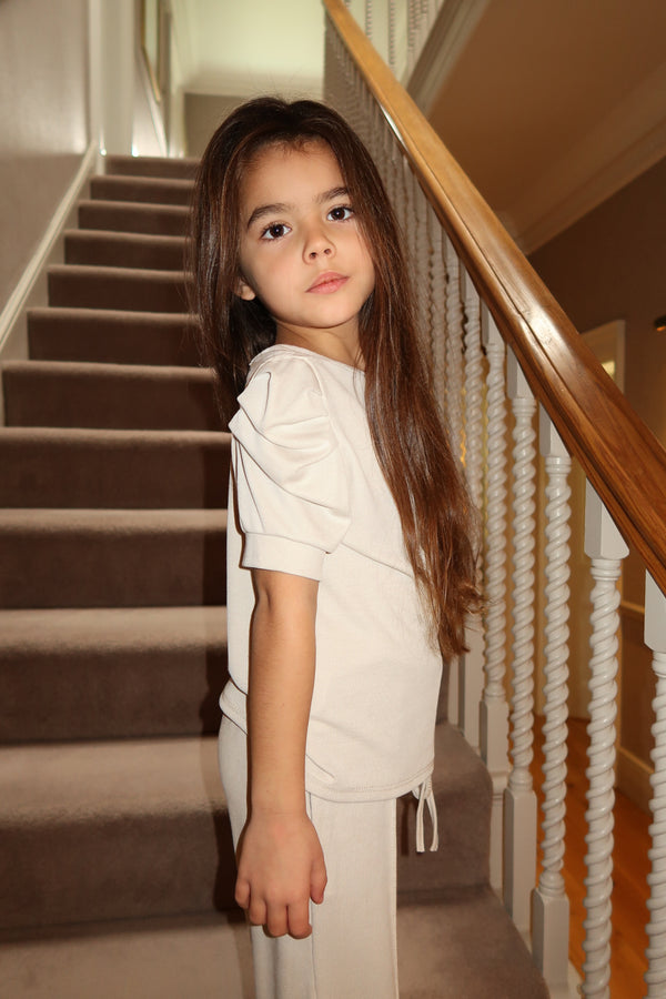 Lauren Goodger & Larose Childrens Beige Puff Sleeve Top