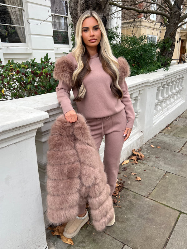 Taupe Premium Faux Fur Jogger Tracksuit